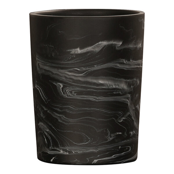 A black and white marbled cylinder with a round lid.