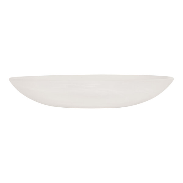 A Cal-Mil white resin bowl with a cloud design on the bottom.