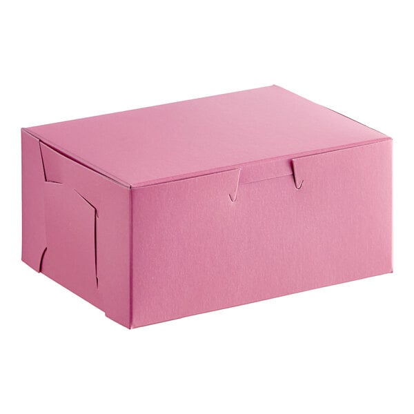 A Baker's Lane pink bakery box with a lid.
