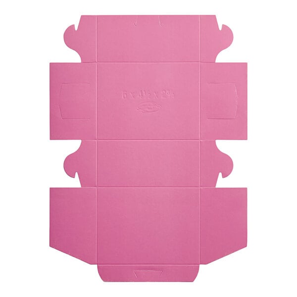 A pink Baker's Lane cake box with a cut out handle.
