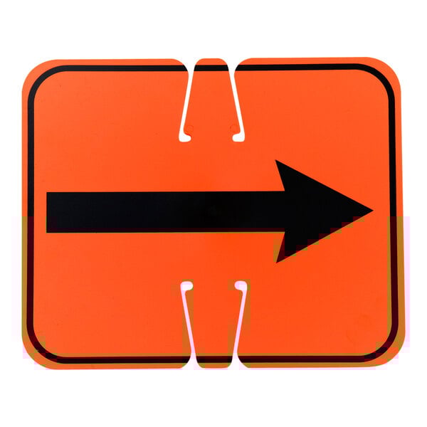 An orange rectangular traffic cone sign with a black right-pointing arrow.