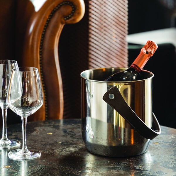 Abert 5 Qt. Stainless Steel Wine / Champagne Bucket with Faux Leather Handle by Arc Cardinal FP700 - 6/Case