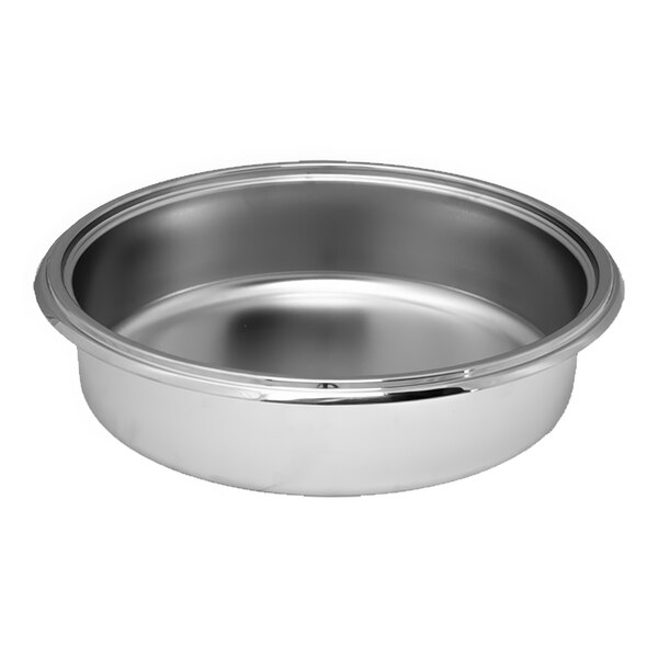 An Arc Cardinal stainless steel round food pan with a rim.