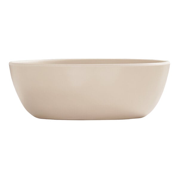 A matte taupe Cal-Mil melamine soup bowl on a white background.