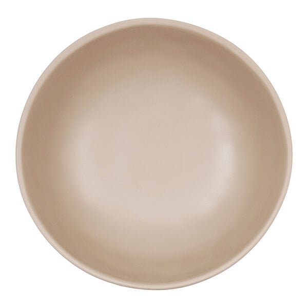 A matte taupe Cal-Mil melamine soup bowl.