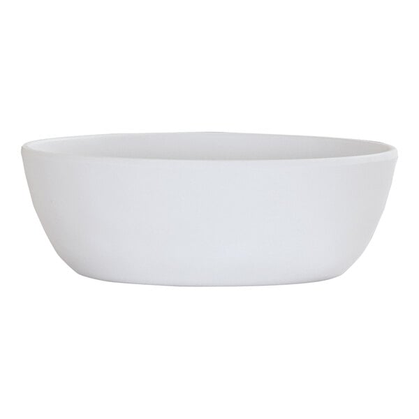 A close-up of a Cal-Mil matte white melamine soup bowl.