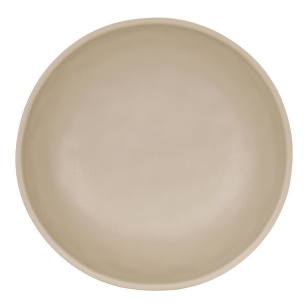 A close-up of a matte taupe Cal-Mil melamine pasta bowl.