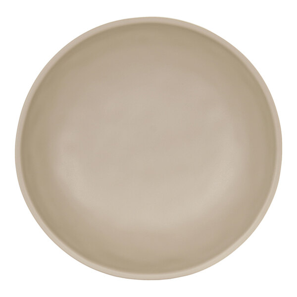 A close-up of a matte taupe Cal-Mil melamine pasta bowl.