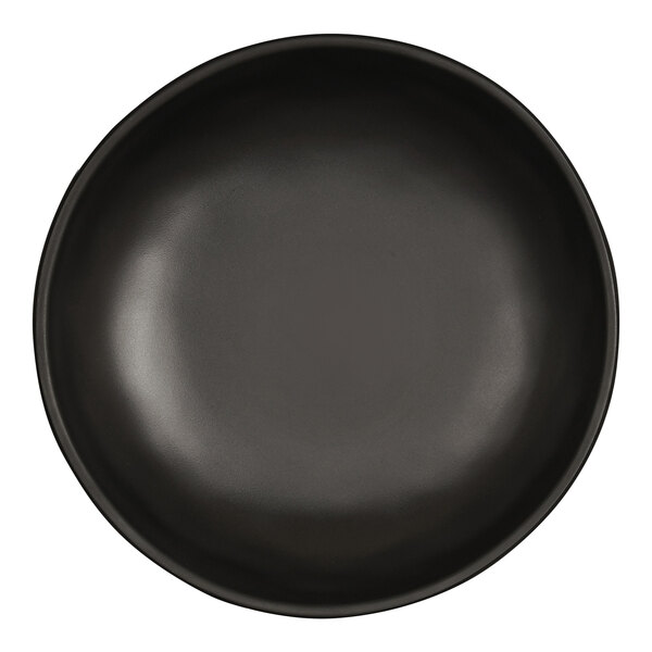A black Cal-Mil melamine pasta bowl with a rim.