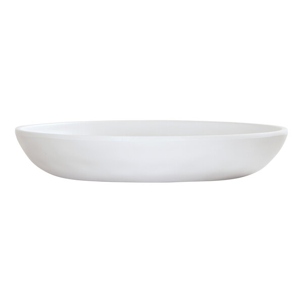 A close-up of a Cal-Mil matte white melamine pasta bowl.