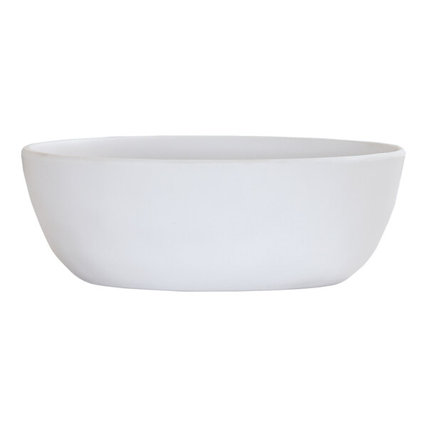 A white rectangular Cal-Mil melamine soup bowl.