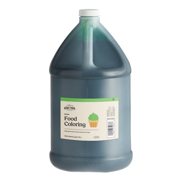 A one-gallon container of Hometown Provisions green food coloring.