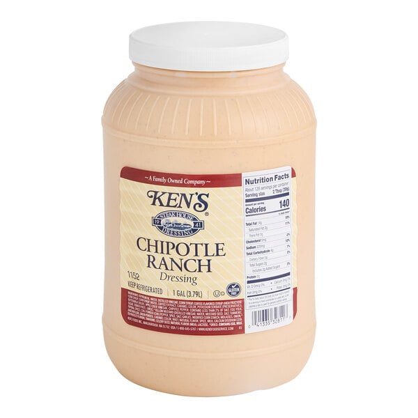 A case of Ken's Chipotle Ranch Dressing jars on a counter.