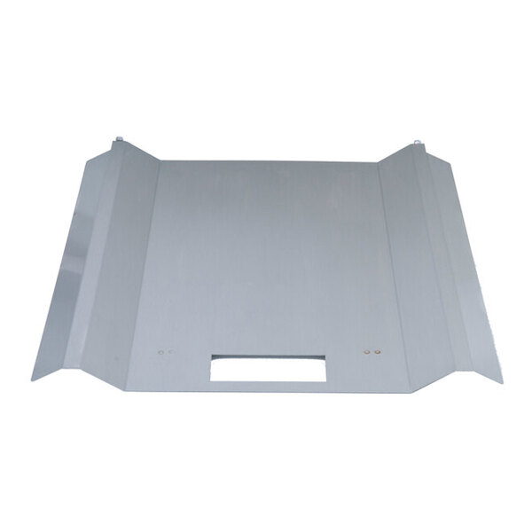 A grey metal rectangular dishwasher false panel with holes.