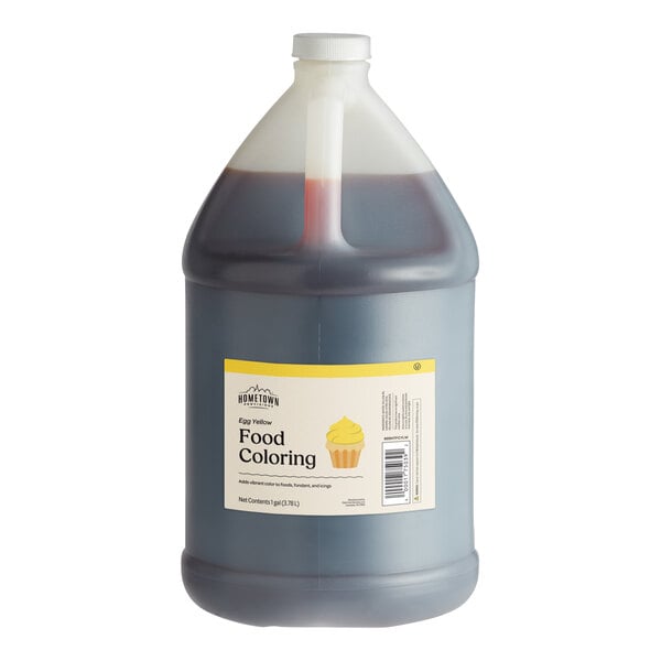 A one-gallon container of Hometown Provisions egg yellow food coloring.
