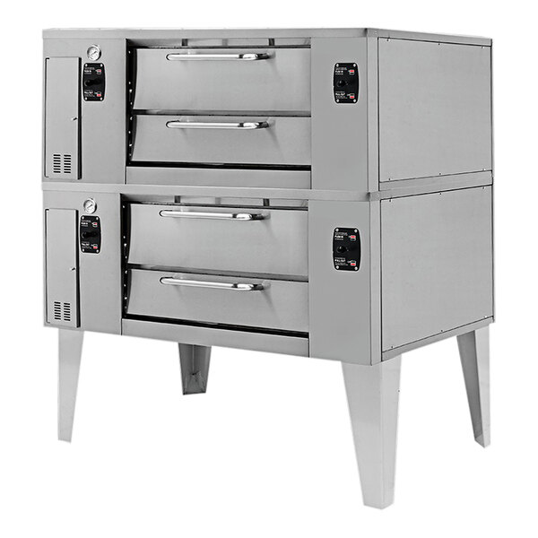 A Pegasus double-deck pizza oven with two doors on each side.