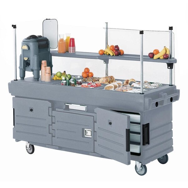 A Cambro granite gray vending cart with 4 pan wells.