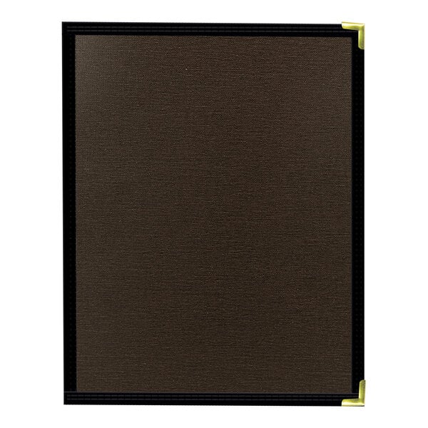 A black and white H. Risch, Inc. linen menu cover with interior pocket.