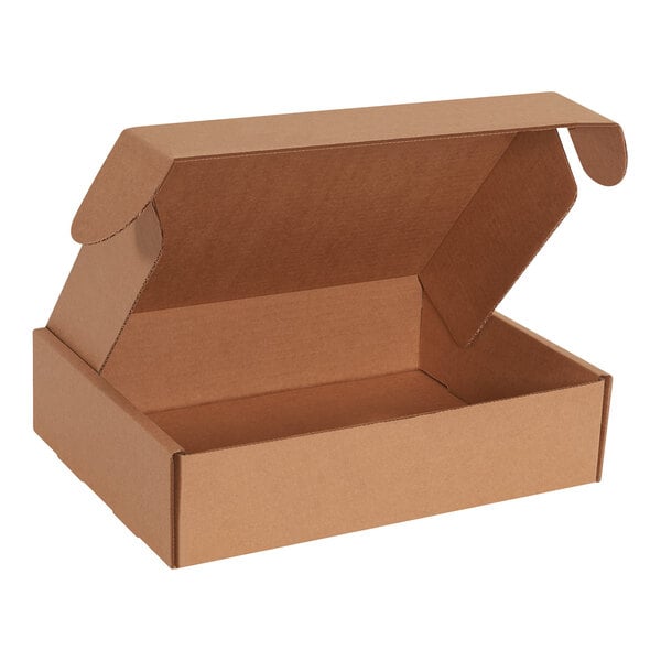 A brown box with a lid open.