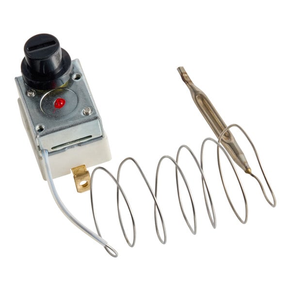 A temperature limiter with a coiled sensor and control knob for Avantco QS-HD3300D, QS-HD3300B, and QS-HD1800A models.