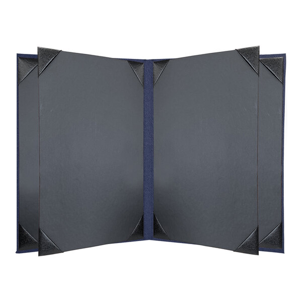 A grey menu cover with black album style corners.
