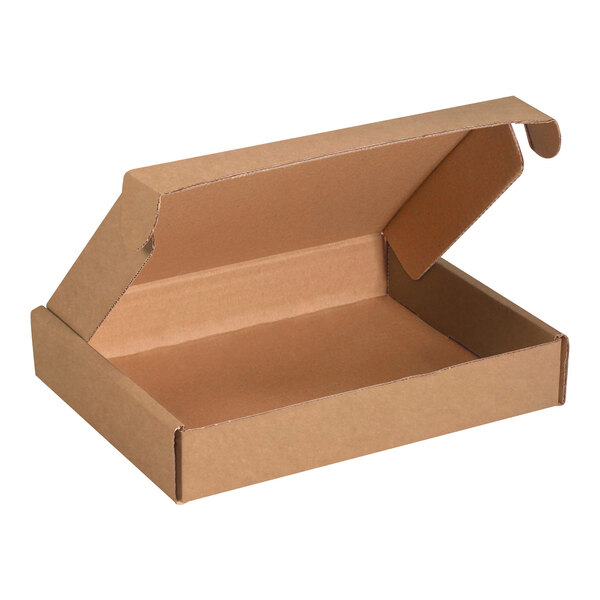 A brown Lavex cardboard mailer with the lid open.