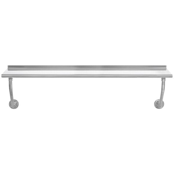 An Advance Tabco stainless steel wall mounted table with shelves.