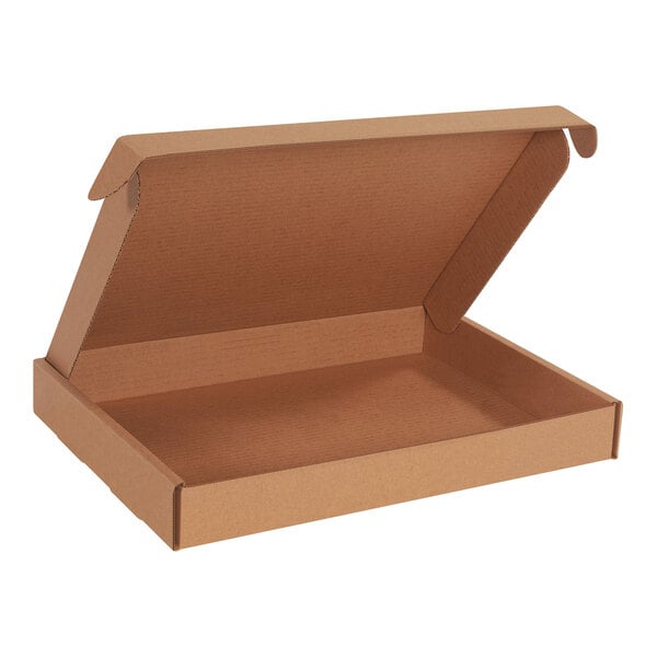 A brown Lavex corrugated mailer box with a lid open.