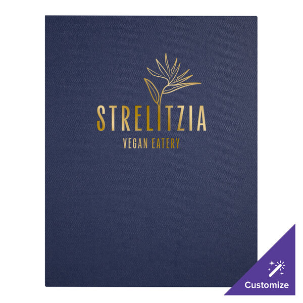 A white H. Risch, Inc. menu cover with album style corners displaying a blue menu with gold text.