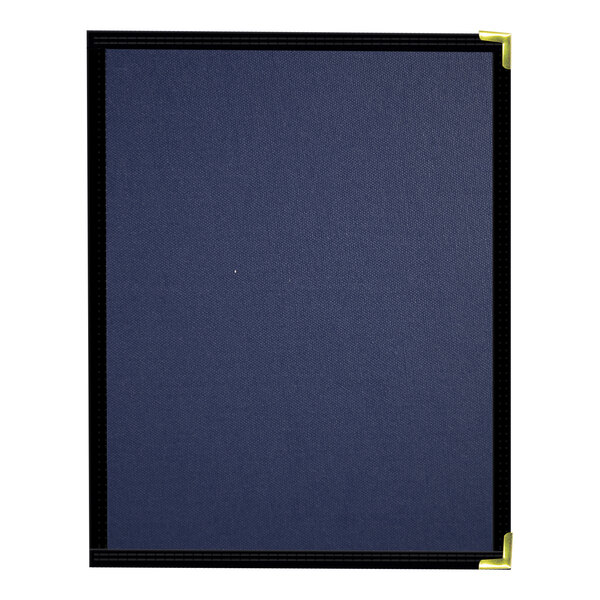 A blue fabric H. Risch, Inc. menu cover with black and gold accents.