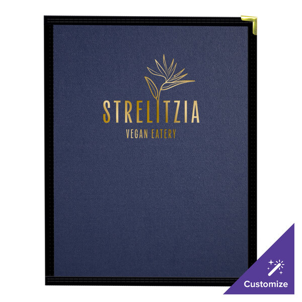 A blue H. Risch, Inc. menu cover with gold text on it.