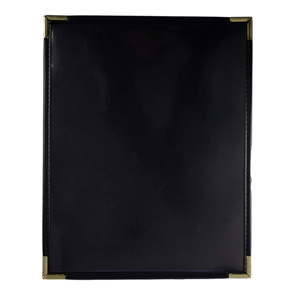 A black customizable menu cover with gold corner accents, sized for 8 1/2" x 11" menus.