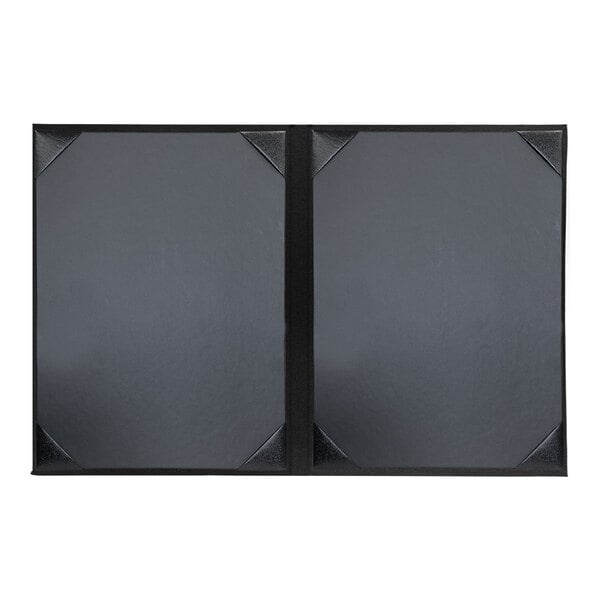 A black rectangular object with black corners and a metal frame.