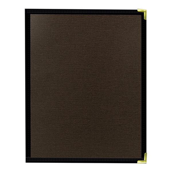 A black and white H. Risch, Inc. linen menu cover with black trim.