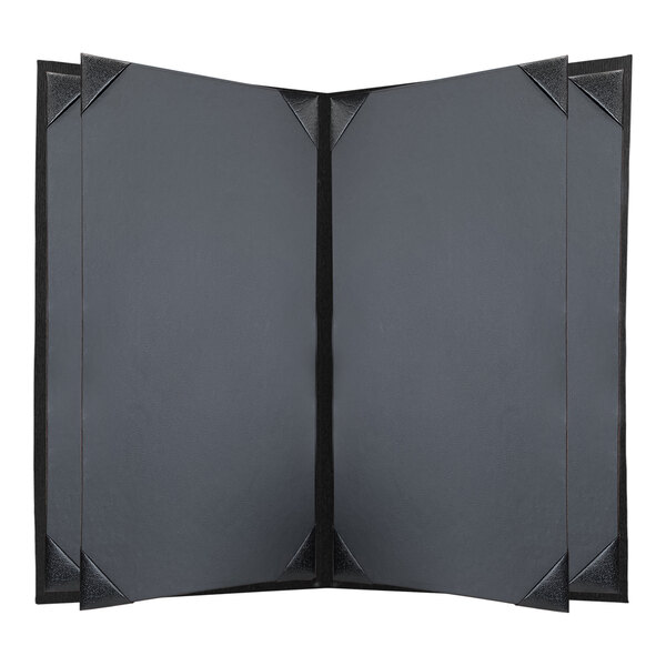 A grey rectangular H. Risch, Inc. customizable menu cover with black album style corners.