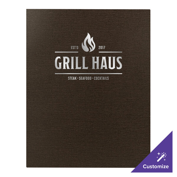 A brown H. Risch, Inc. menu with white text on a counter.