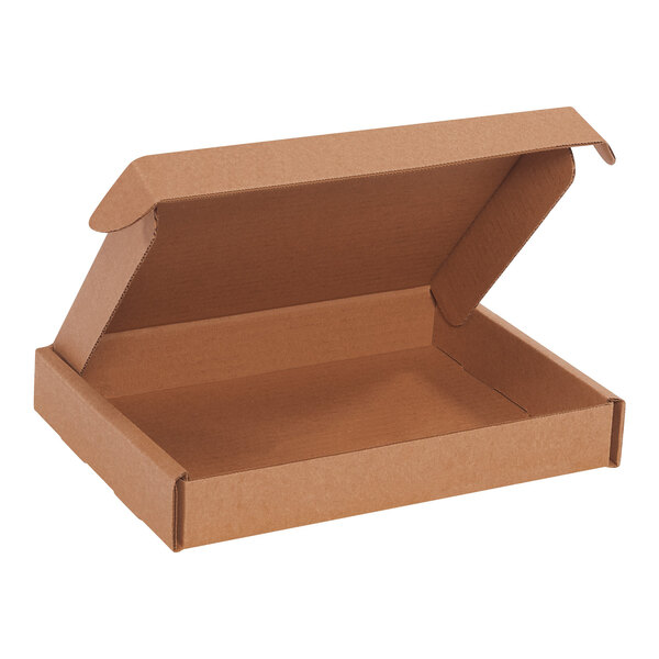 A brown box with a lid open.