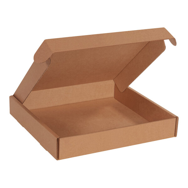 A brown Lavex corrugated mailer box with an open lid.