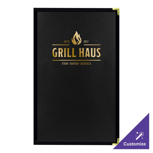 A black H. Risch, Inc. menu with gold text on a counter.