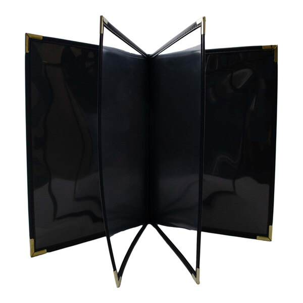 A black rectangular H. Risch, Inc. menu cover with gold corners.