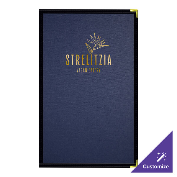 A blue H. Risch, Inc. menu cover with gold text on it.