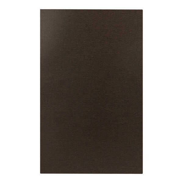A black rectangular H. Risch, Inc. customizable menu cover with album style corners on a black surface.
