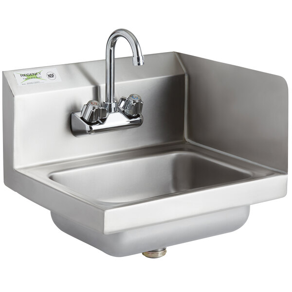 A Regency stainless steel wall-mounted hand sink with a faucet.