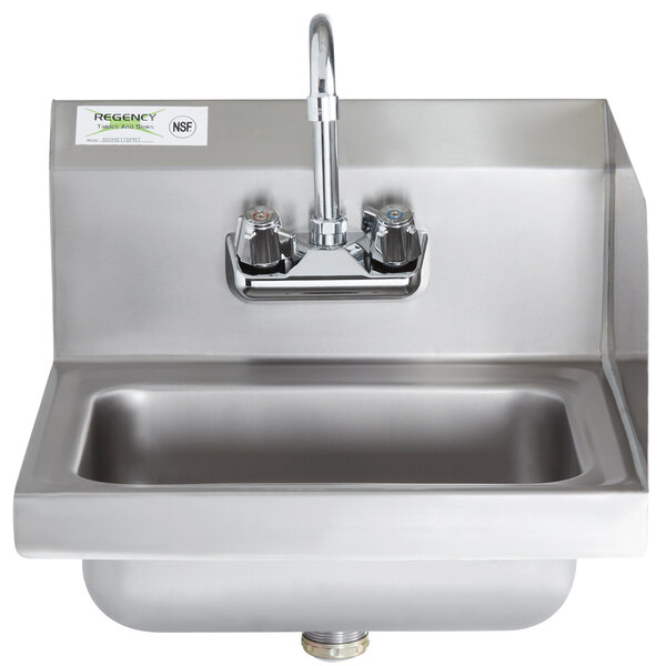 A Regency stainless steel wall-mounted hand sink with a faucet.