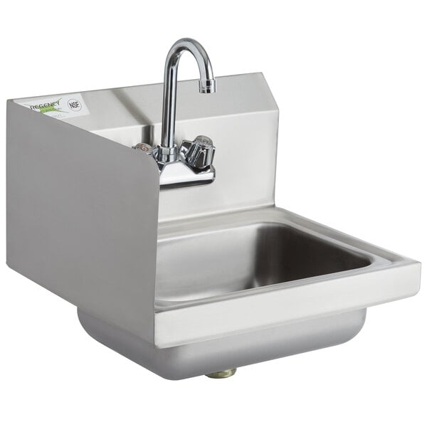A Regency stainless steel wall-mounted hand sink with a faucet.