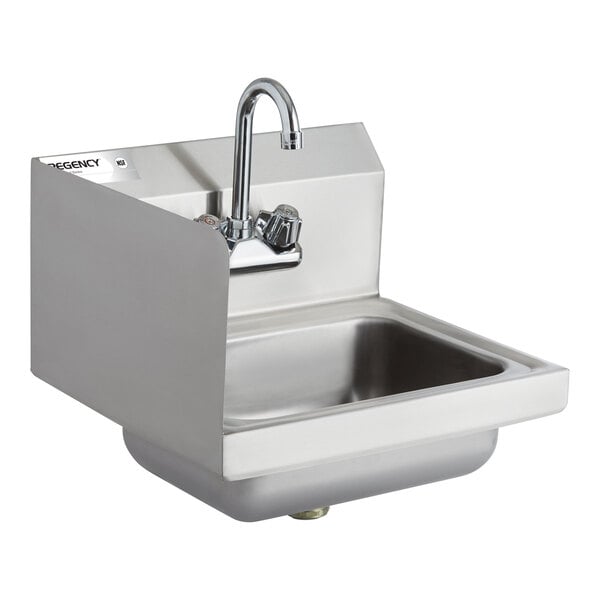 Regency 17" x 15" Wall-Mounted Hand Sink with 8" Gooseneck Faucet, 1.2 GPM Aerator, and Left Side Splash