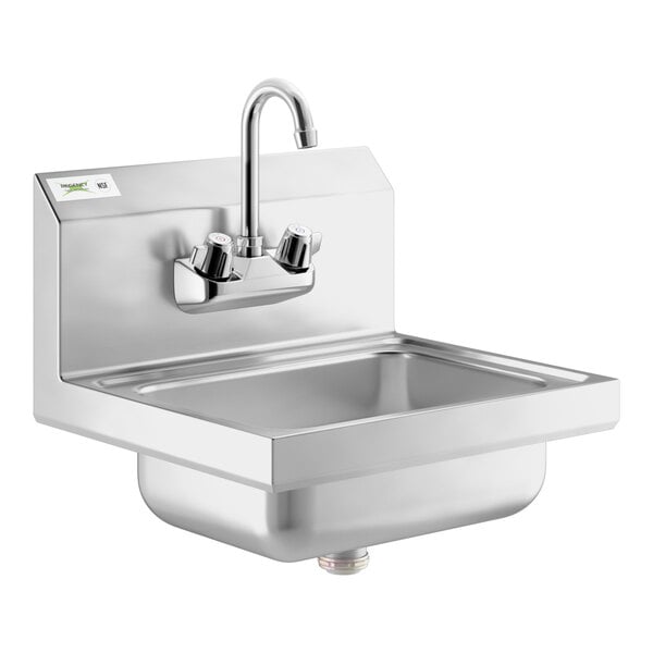 A stainless steel Regency wall-mounted hand sink with faucet.
