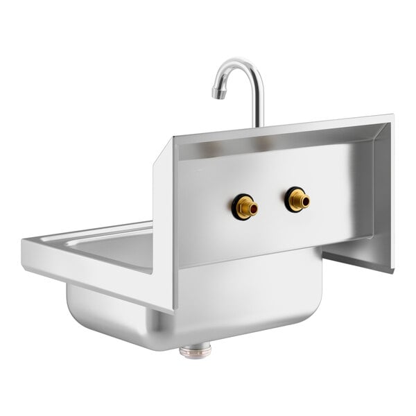 A Regency stainless steel wall-mounted hand sink with a faucet.
