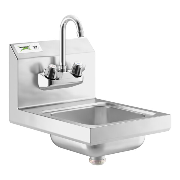 A Regency stainless steel wall-mounted hand sink with a faucet.