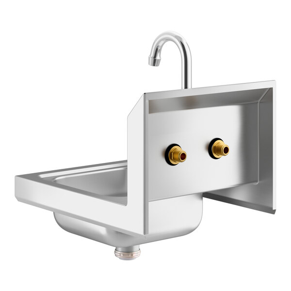 A silver stainless steel Regency hand sink with a gooseneck faucet above it.